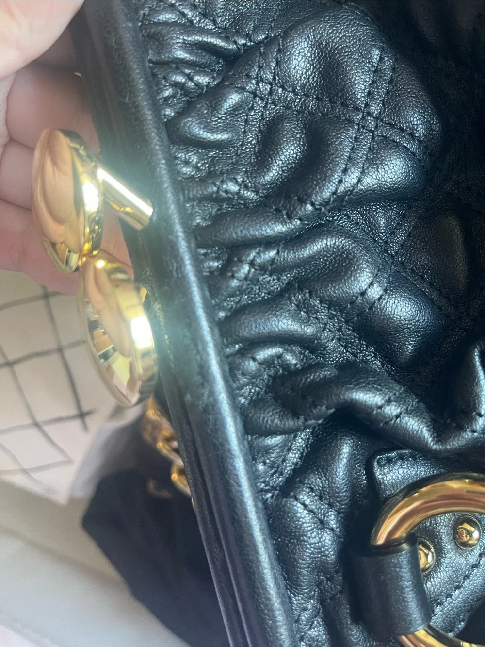 Marc Jacobs Stam Quilted Black Leather Satchel with Gold Chain Strap